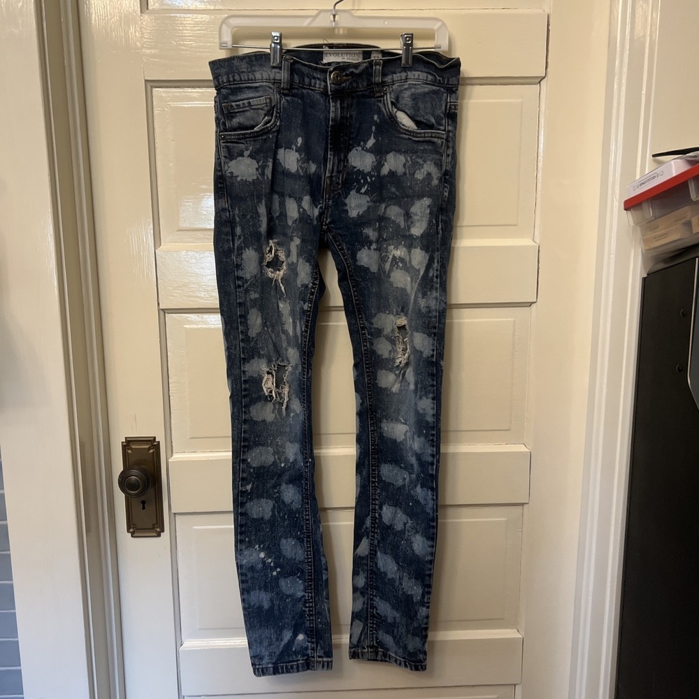 Evolution In Design Jeans Mens 32 32 Distressed Hip Hop Y2K Blue Bleach Urban